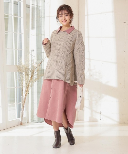 KOBE LETTUCE(コウベレタス)の「ビッグシルエットフレアケーブルニットトップス(ニット/セーター・レディース・ベージュ/オフホワイト/イエロー/ピンク系その他/チャコール・FREE)」の10枚目の写真