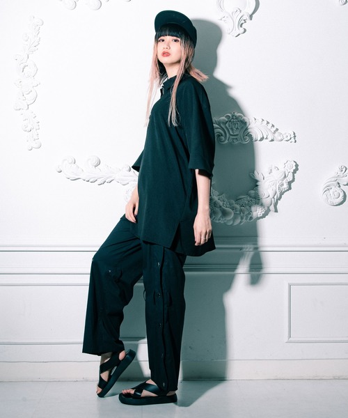 surrearis チャイナ ジャケット ワンピース シャツ ユニセックス 黒 surrearis チャイナ ジャケット ワンピース シャツ ユニセックス 黒