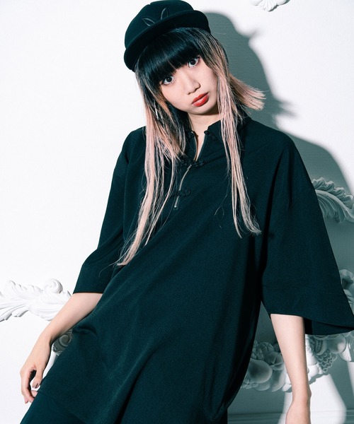 surrearis チャイナ ジャケット ワンピース シャツ ユニセックス 黒 surrearis チャイナ ジャケット ワンピース シャツ ユニセックス 黒