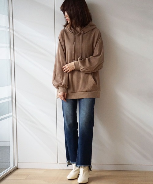 GeeRA(ジーラ)の「裏起毛ワッフルビッグパーカー(パーカー・レディース・モカ/ブラック・MEDIUM/LARGE)」の7枚目の写真
