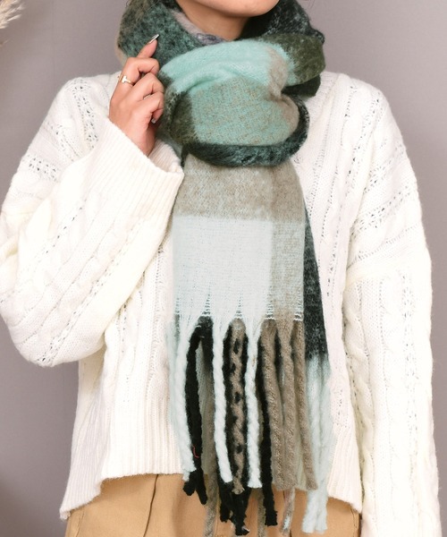大判ミックスカラーフリンジストール マフラー（ストール/ショール