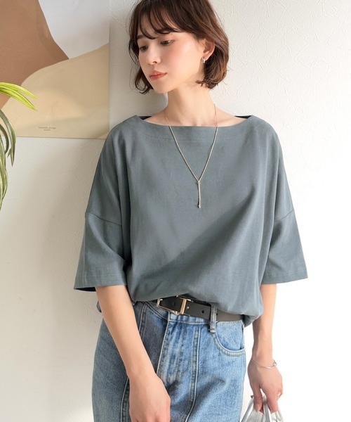 classicalelf（クラシカルエルフ）の「綿100％、さらり滑らか。華奢見せ、シンプルルーズプルオーバー（Tシャツ/カットソー・レディース・モカ/ブルー/ブラウン/ブラック/ホワイト/グレイッシュベージュ・MEDIUM/LARGE/X-LARGE/SMALL）」の21枚目の写真