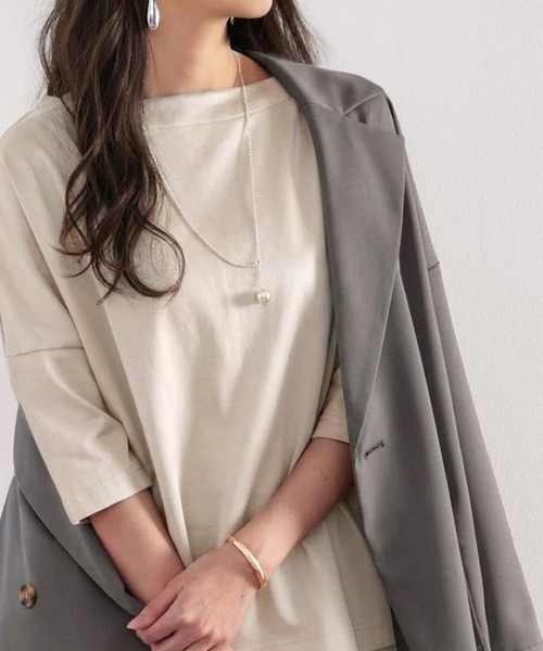 classicalelf（クラシカルエルフ）の「綿100％、さらり滑らか。華奢見せ、シンプルルーズプルオーバー（Tシャツ/カットソー・レディース・モカ/ブルー/ブラウン/ブラック/ホワイト/グレイッシュベージュ・MEDIUM/LARGE/X-LARGE/SMALL）」の19枚目の写真