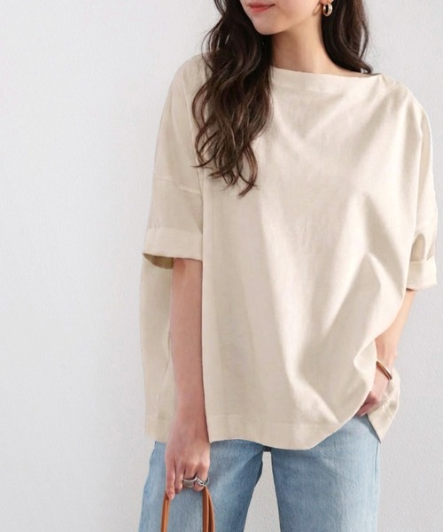 classicalelf（クラシカルエルフ）の「綿100％、さらり滑らか。華奢見せ、シンプルルーズプルオーバー（Tシャツ/カットソー・レディース・モカ/ブルー/ブラウン/ブラック/ホワイト/グレイッシュベージュ・MEDIUM/LARGE/X-LARGE/SMALL）」の20枚目の写真