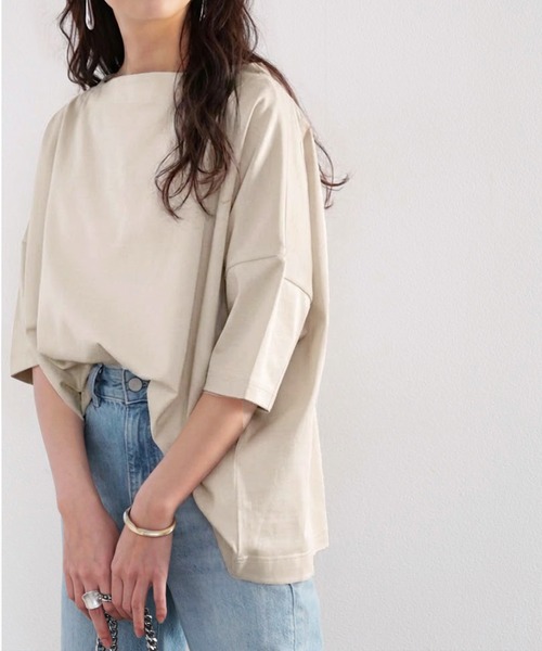 classicalelf（クラシカルエルフ）の「綿100％、さらり滑らか。華奢見せ、シンプルルーズプルオーバー（Tシャツ/カットソー・レディース・モカ/ブルー/ブラウン/ブラック/ホワイト/グレイッシュベージュ・MEDIUM/LARGE/X-LARGE/SMALL）」の18枚目の写真