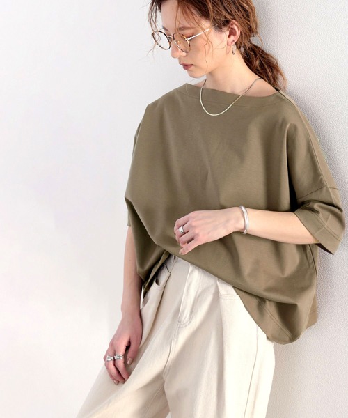 classicalelf(クラシカルエルフ)の「綿100%、さらり滑らか。華奢見せ、シンプルルーズプルオーバー(Tシャツ/カットソー・レディース・モカ/ブルー/ブラウン/ブラック/ホワイト/グレイッシュベージュ・MEDIUM/LARGE/X-LARGE/SMALL)」の22枚目の写真