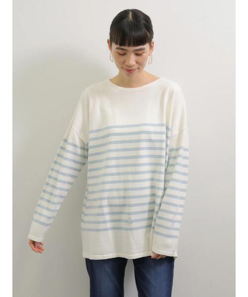 AMERICAN HOLIC（アメリカンホリック）の「パネルボーダーニットチュニック（ニット/セーター・レディース・ネイビー/サックスブルー/イエロー/ブルー・FREE）」の6枚目の写真