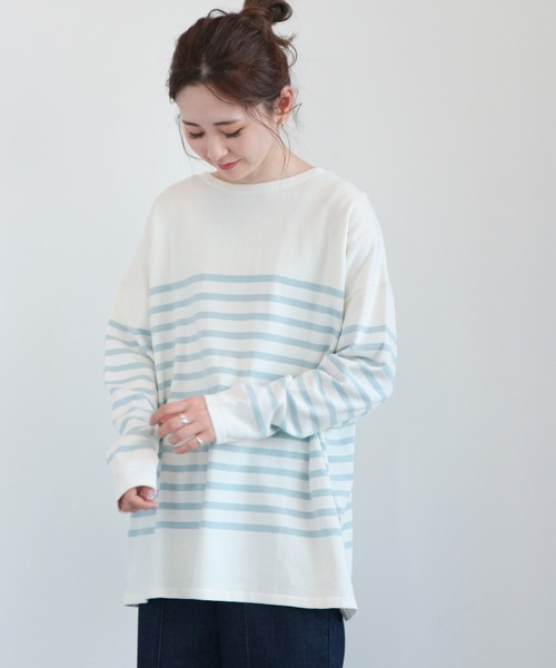 AMERICAN HOLIC（アメリカンホリック）の「パネルボーダーニットチュニック（ニット/セーター・レディース・ネイビー/サックスブルー/イエロー/ブルー・FREE）」の2枚目の写真