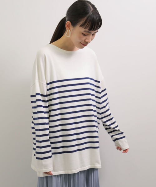 AMERICAN HOLIC（アメリカンホリック）の「パネルボーダーニットチュニック（ニット/セーター・レディース・ネイビー/サックスブルー/イエロー/ブルー・FREE）」の3枚目の写真