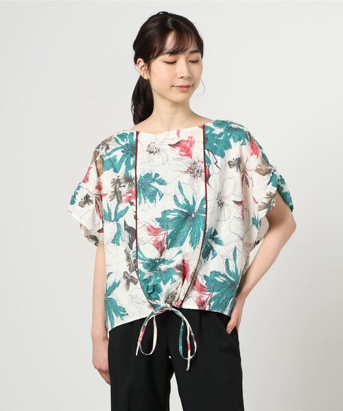 GGD（ジージーディー）の「HAVE A NICE TRIP / ハヴァナイストリップ　フラワーペインティングボリュームブルゾン（シャツ/ブラウス・レディース・イエロー/ブルー/グリーン・M/L）」の2枚目の写真