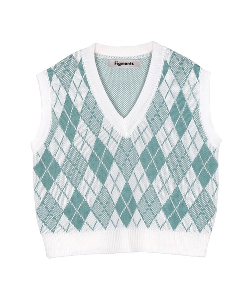 Figments（フィグメンツ）の「アーガイルニットベスト（ベスト・レディース・ブラック/グリーン・FREE）」の6枚目の写真