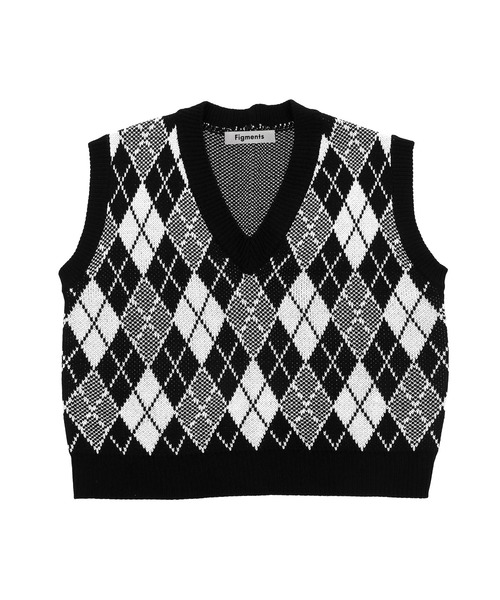 Figments（フィグメンツ）の「アーガイルニットベスト（ベスト・レディース・ブラック/グリーン・FREE）」の5枚目の写真