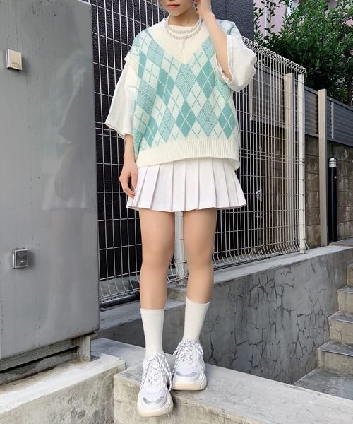 Figments（フィグメンツ）の「アーガイルニットベスト（ベスト・レディース・ブラック/グリーン・FREE）」の8枚目の写真