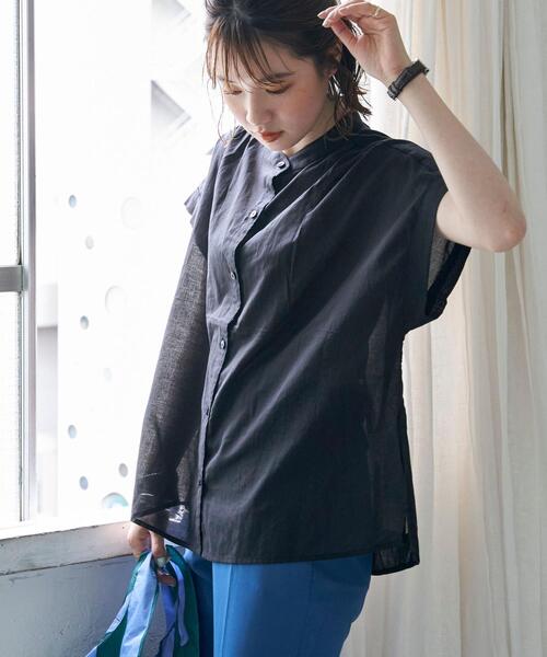 coen（コーエン）の「【WEB限定】コットンボイルショートスリーブバンドカラーブラウス#（シャツ/ブラウス・レディース・ベージュ/モカ/ブラック・FREE）」の2枚目の写真