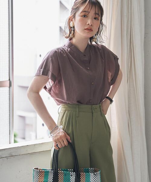 coen（コーエン）の「【WEB限定】コットンボイルショートスリーブバンドカラーブラウス#（シャツ/ブラウス・レディース・ベージュ/モカ/ブラック・FREE）」の3枚目の写真