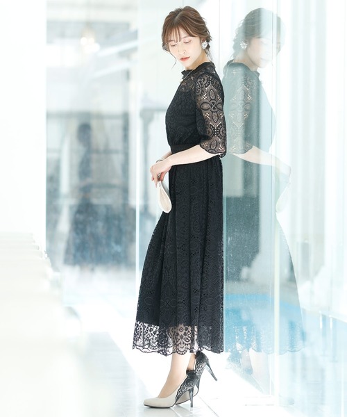 PourVous（プールヴー）の「七分袖&ロングワンピースドレス幾何学模様