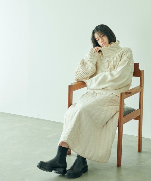 forksy.（フォルクシー）の「【forksy.】キルティングフレアスカート（スカート・レディース・ブラック/カーキ/アイボリー・FREE）」の5枚目の写真