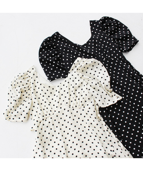 MODE ROBE（モードローブ）の「パフショルダ―ドットワンピース（ワンピース・レディース・ブラック/アイボリー・FREE）」の8枚目の写真