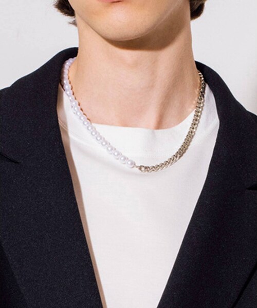 tk.TAKEO KIKUCHI(ティーケータケオキクチ)の「◆パール調チェーンコンビネックレス(ネックレス・メンズ・シルバー/ゴールド・00)」の2枚目の写真