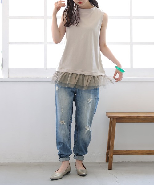 osharewalker(オシャレウォーカー)の「【廃盤】『裾チュールドッキングタンクトップ』(タンクトップ・レディース・ライトグレー/ブラック・1/2)」の7枚目の写真