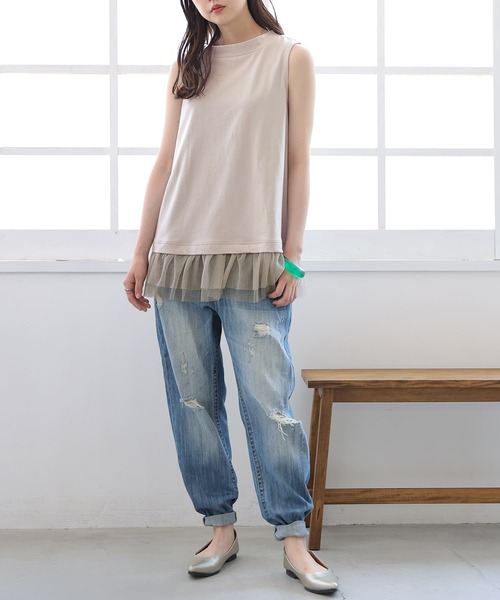 osharewalker(オシャレウォーカー)の「【廃盤】『裾チュールドッキングタンクトップ』(タンクトップ・レディース・ライトグレー/ブラック・1/2)」の19枚目の写真