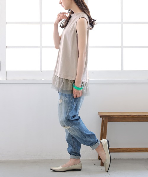 osharewalker(オシャレウォーカー)の「【廃盤】『裾チュールドッキングタンクトップ』(タンクトップ・レディース・ライトグレー/ブラック・1/2)」の10枚目の写真