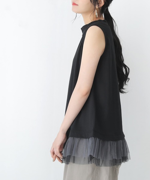 osharewalker(オシャレウォーカー)の「【廃盤】『裾チュールドッキングタンクトップ』(タンクトップ・レディース・ライトグレー/ブラック・1/2)」の4枚目の写真