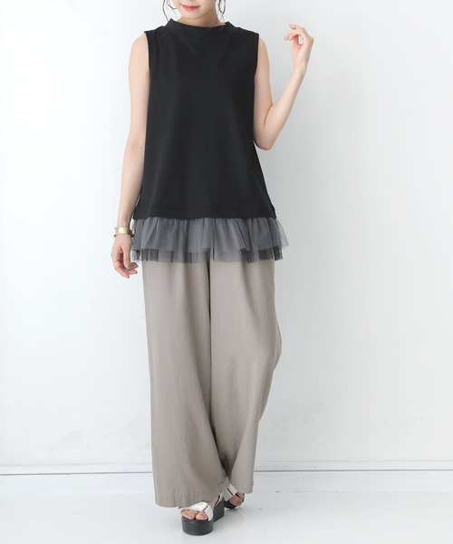 osharewalker(オシャレウォーカー)の「【廃盤】『裾チュールドッキングタンクトップ』(タンクトップ・レディース・ライトグレー/ブラック・1/2)」の11枚目の写真