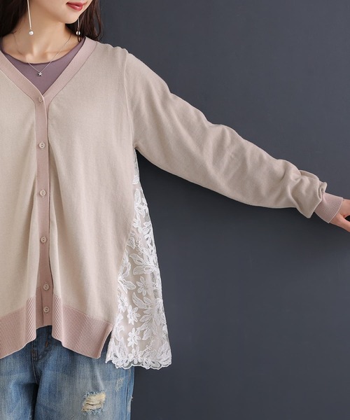 osharewalker（オシャレウォーカー）の「【廃盤】『バックレース切替ニットカーディガン』（カーディガン/ボレロ・レディース・ベージュ/チャコール・1/2）」の18枚目の写真