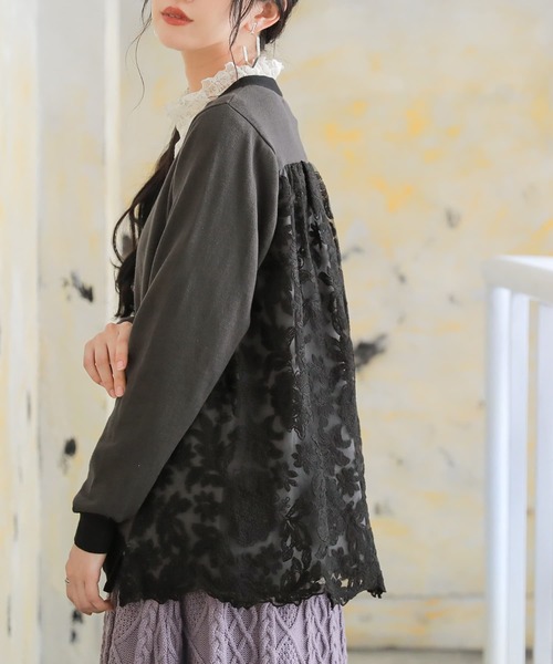 osharewalker（オシャレウォーカー）の「【廃盤】『バックレース切替ニットカーディガン』（カーディガン/ボレロ・レディース・ベージュ/チャコール・1/2）」の15枚目の写真