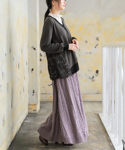 osharewalker（オシャレウォーカー）の「【廃盤】『バックレース切替ニットカーディガン』（カーディガン/ボレロ・レディース・ベージュ/チャコール・1/2）」の10枚目の写真