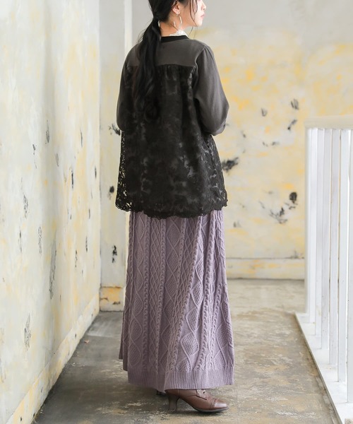 osharewalker（オシャレウォーカー）の「【廃盤】『バックレース切替ニットカーディガン』（カーディガン/ボレロ・レディース・ベージュ/チャコール・1/2）」の7枚目の写真