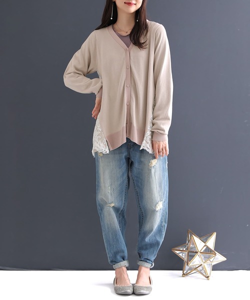 osharewalker（オシャレウォーカー）の「【廃盤】『バックレース切替ニットカーディガン』（カーディガン/ボレロ・レディース・ベージュ/チャコール・1/2）」の9枚目の写真