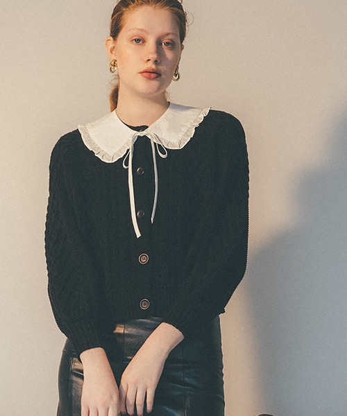 N.（N. Natural Beauty Basic）（エヌエヌナチュラルビューティーベーシック）の「◆襟付ケーブルカーディガン（カーディガン/ボレロ・レディース・ブラック/ベージュ・MEDIUM）」の2枚目の写真