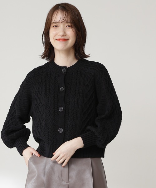 N.（N. Natural Beauty Basic）（エヌエヌナチュラルビューティーベーシック）の「◆襟付ケーブルカーディガン（カーディガン/ボレロ・レディース・ブラック/ベージュ・MEDIUM）」の3枚目の写真