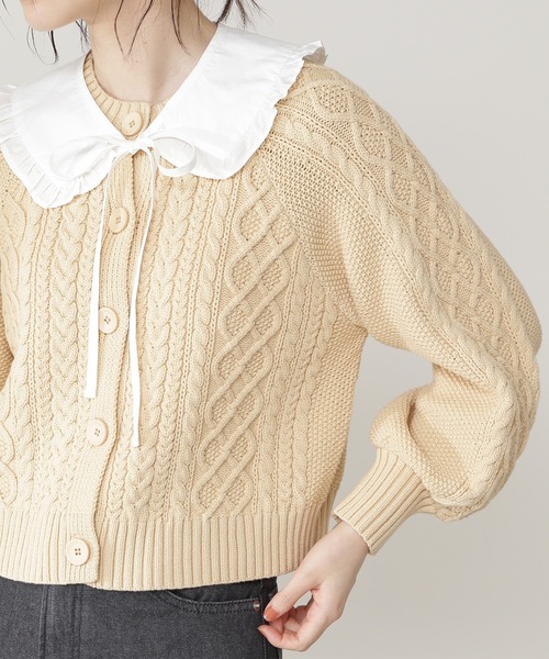 N.（N. Natural Beauty Basic）（エヌエヌナチュラルビューティーベーシック）の「◆襟付ケーブルカーディガン（カーディガン/ボレロ・レディース・ブラック/ベージュ・MEDIUM）」の12枚目の写真
