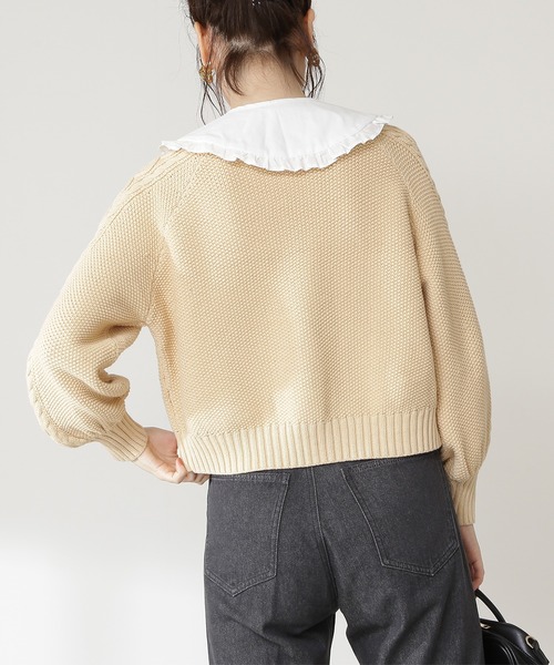 N.（N. Natural Beauty Basic）（エヌエヌナチュラルビューティーベーシック）の「◆襟付ケーブルカーディガン（カーディガン/ボレロ・レディース・ブラック/ベージュ・MEDIUM）」の8枚目の写真