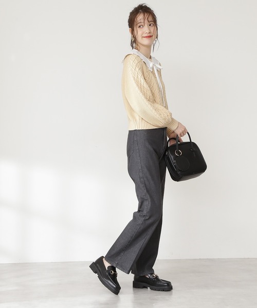 N.（N. Natural Beauty Basic）（エヌエヌナチュラルビューティーベーシック）の「◆襟付ケーブルカーディガン（カーディガン/ボレロ・レディース・ブラック/ベージュ・MEDIUM）」の10枚目の写真