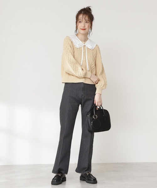 N.（N. Natural Beauty Basic）（エヌエヌナチュラルビューティーベーシック）の「◆襟付ケーブルカーディガン（カーディガン/ボレロ・レディース・ブラック/ベージュ・MEDIUM）」の9枚目の写真
