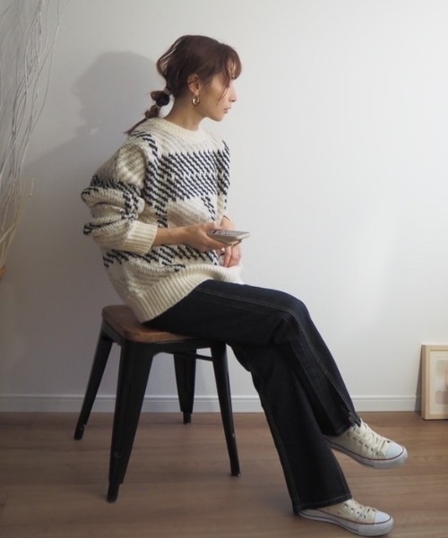 ABITOKYO(アビトーキョー)の「【ABITOKYO ORIGINAL】配色ニットジャガードチェックプルオーバー(ニット/セーター・レディース・パープル/レッド/グレー/オフホワイト/グリーン/ブラック・FREE)」の14枚目の写真