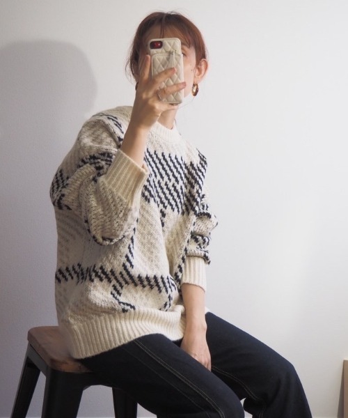 ABITOKYO(アビトーキョー)の「【ABITOKYO ORIGINAL】配色ニットジャガードチェックプルオーバー(ニット/セーター・レディース・パープル/レッド/グレー/オフホワイト/グリーン/ブラック・FREE)」の12枚目の写真