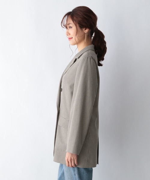 GLOBAL WORK（グローバルワーク）の「チェックダブルジャケット/215641（ダウンジャケット/コート・レディース・ダークブラウン/グレー系その他・FREE）」の4枚目の写真