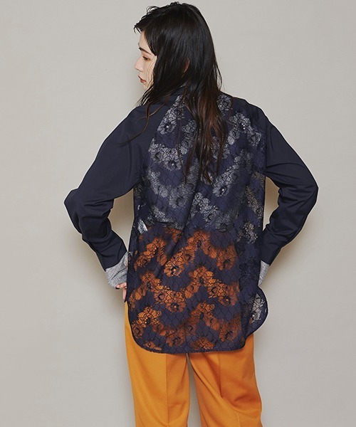 lautreamont BLEUBLANC（ロートレアモンブルーブラン）の「<lautreamont BLEUBLANC>ラグランスリーブレースシャツ≪洗濯機で洗える≫（シャツ/ブラウス・レディース・ネイビー/イエロー・11号/9号）」の18枚目の写真