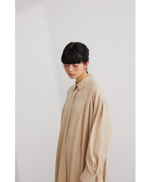 【完売】stylemixer ハイスリットロングシャツ ベージュ STYLEMIXER | ワイドプリーツシャツワンピース (ワンピース(ロング