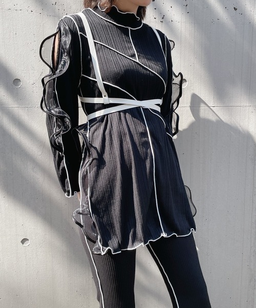 lilLilly（リルリリー）の「リブフリルワンピース（長袖）（ワンピース・レディース・ブルー/ブラック×ホワイト/ブラック×ブラック/アイボリー・FREE）」の16枚目の写真