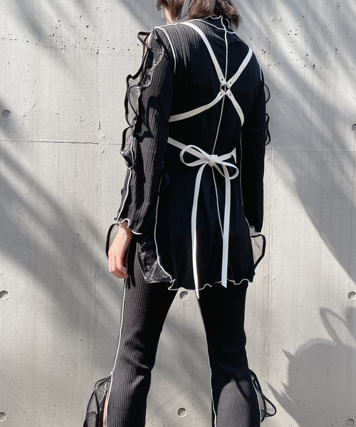 lilLilly（リルリリー）の「リブフリルワンピース（長袖）（ワンピース・レディース・ブルー/ブラック×ホワイト/ブラック×ブラック/アイボリー・FREE）」の17枚目の写真