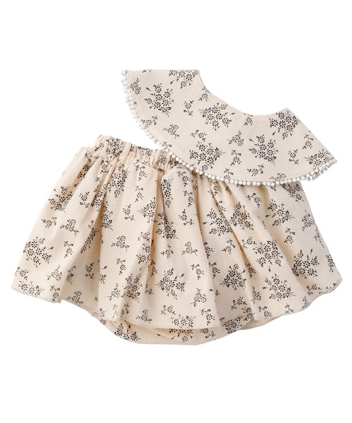 D.fesense（ディーフェセンス）の「花柄ビブ＆ブルマセット（その他・キッズ・モカ/オフホワイト・FREE）」の3枚目の写真