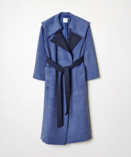 REDYAZEL（レディアゼル）の「襟配色ラップコート（ステンカラーコート・レディース・ブルー/カーキ/ベージュ・FREE）」の3枚目の写真