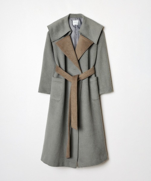 REDYAZEL（レディアゼル）の「襟配色ラップコート（ステンカラーコート・レディース・ブルー/カーキ/ベージュ・FREE）」の7枚目の写真