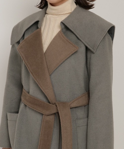 REDYAZEL（レディアゼル）の「襟配色ラップコート（ステンカラーコート・レディース・ブルー/カーキ/ベージュ・FREE）」の13枚目の写真